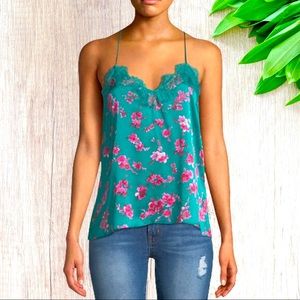 Cami NYC Racer Charmeuse Cami Lagoon Floral S